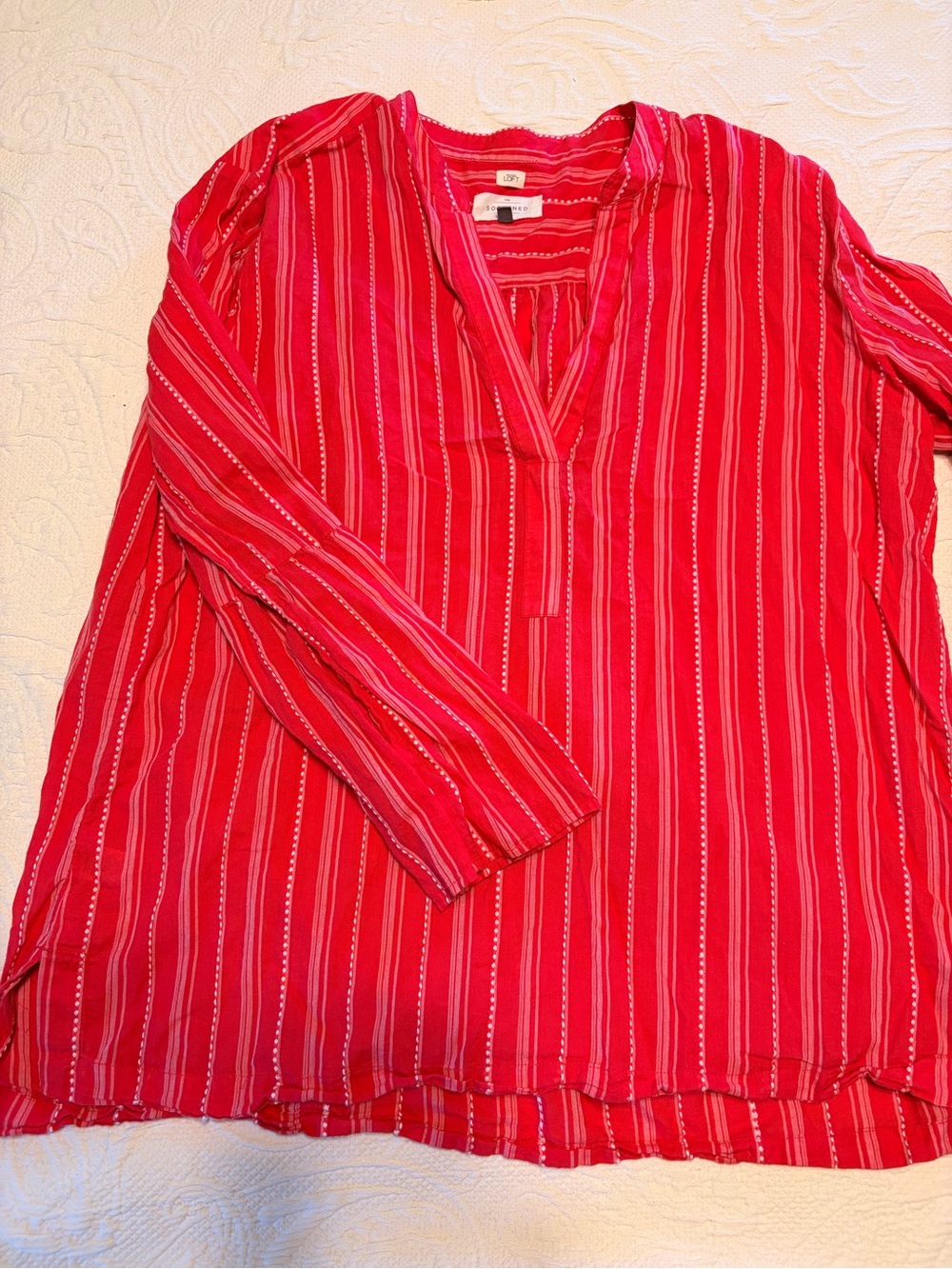 LOFT Red Striped V-Neck Tunic